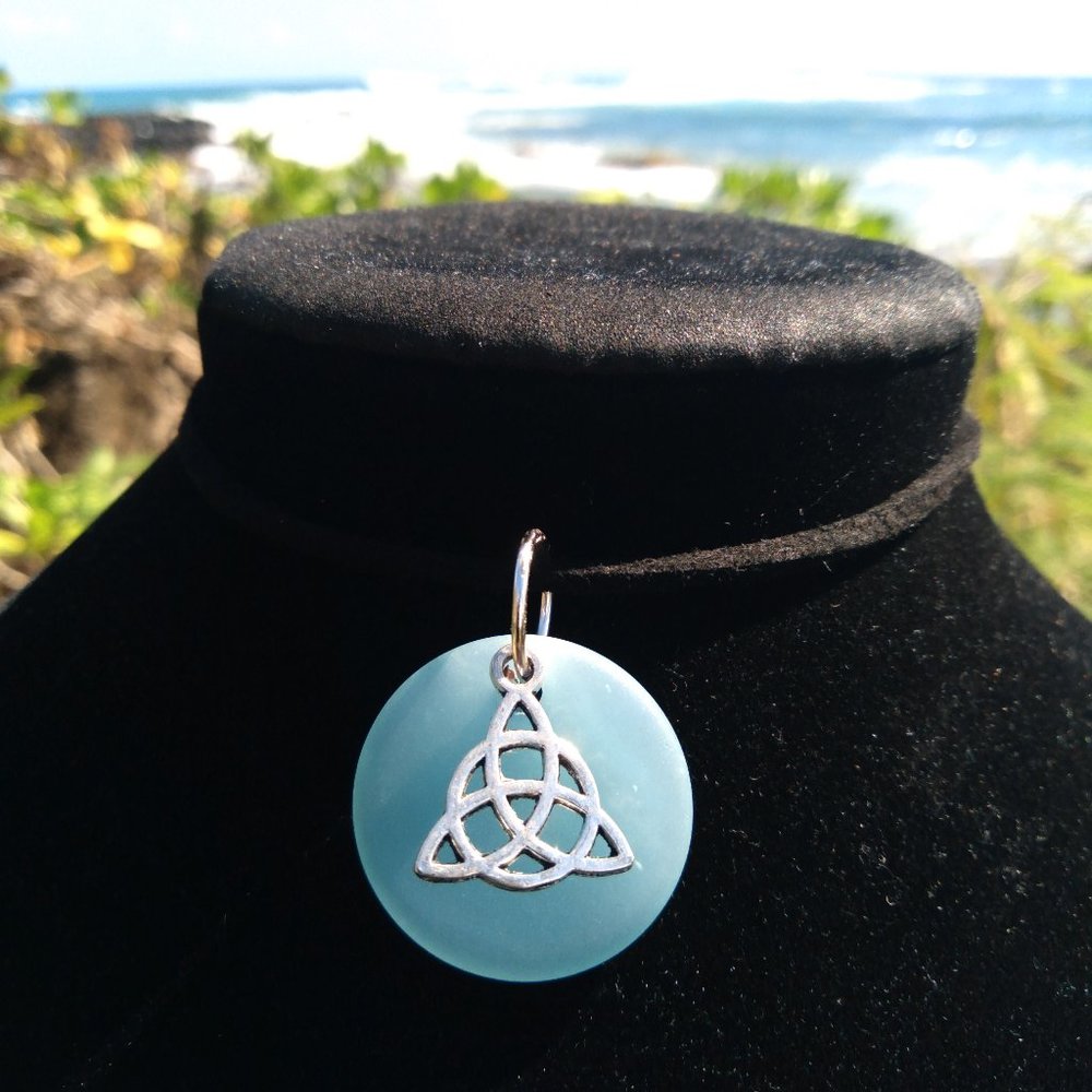 Sterling Chain Light Blue Sea Glass Triquetra Necklace
